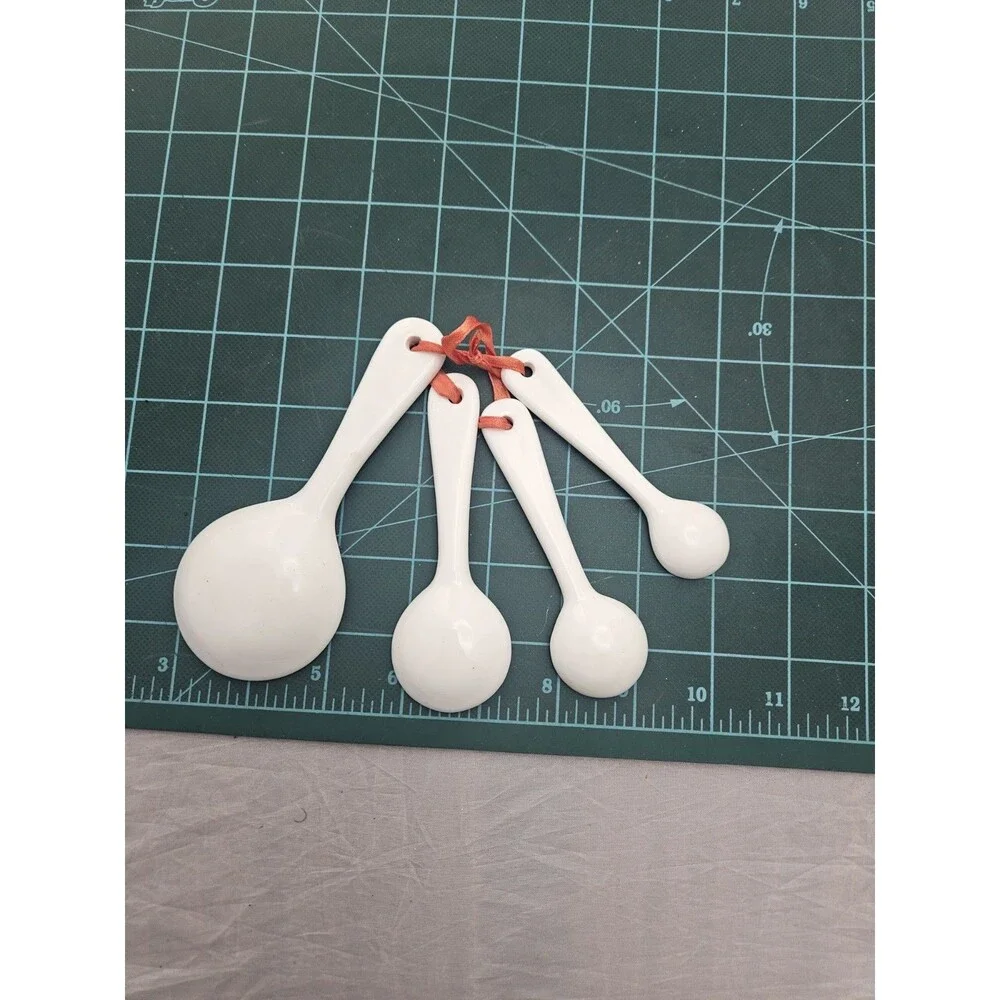 Ceramic Measuring Spoons Set of 4 White Yellow Orange Floral Boho Kitchen